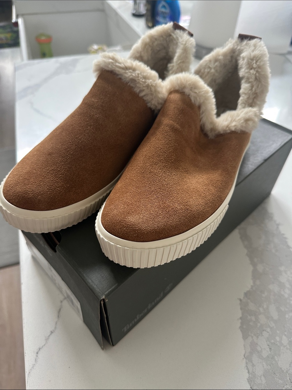 Timberland Chestnut Slip-On Shearling-Trim Moccasins